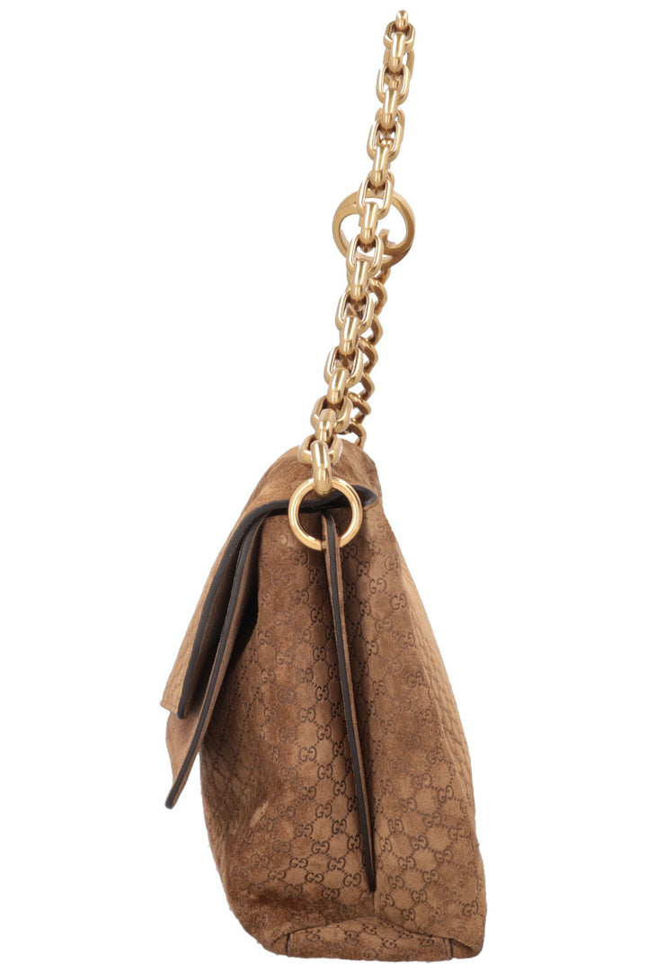 GUCCI GG Chain Maxi Bag Suede Brown