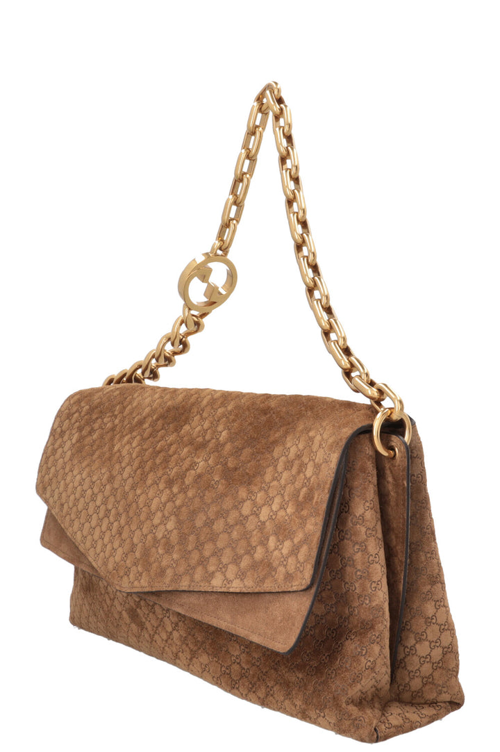 GUCCI GG Chain Maxi Bag Suede Brown