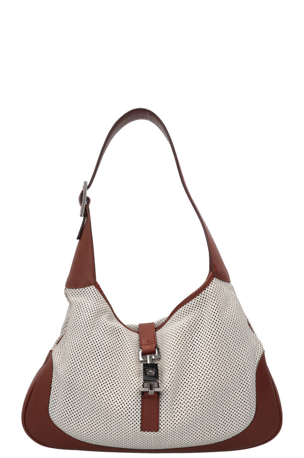 GUCCI Jackie Bag Small Perforated Leather White Brown