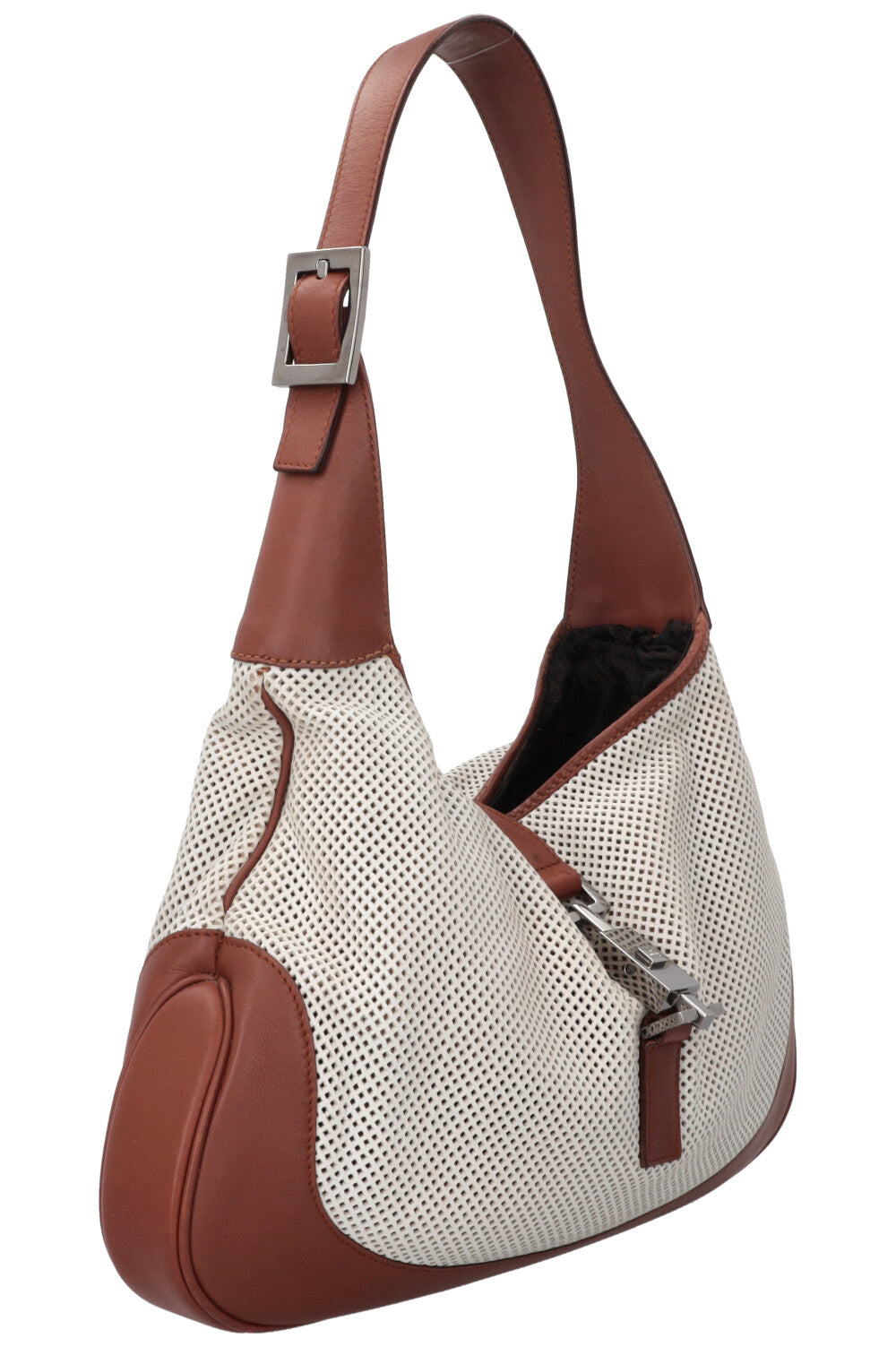 GUCCI Jackie Bag Small Perforated Leather White Brown