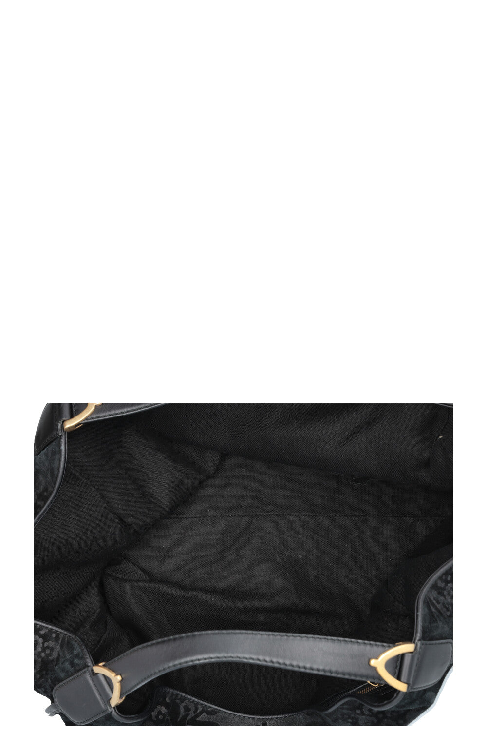 GUCCI Stirrup Brocade Shoulder Bag Suede Black
