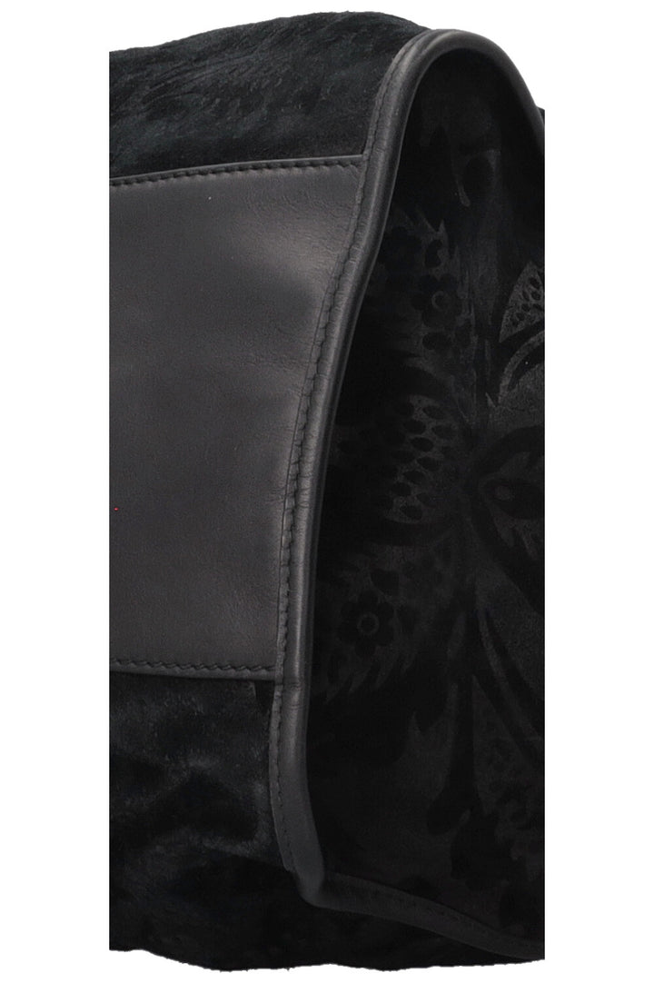GUCCI Stirrup Brocade Shoulder Bag Suede Black