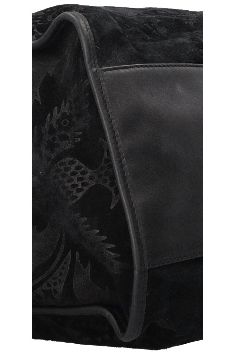 GUCCI Stirrup Brocade Shoulder Bag Suede Black