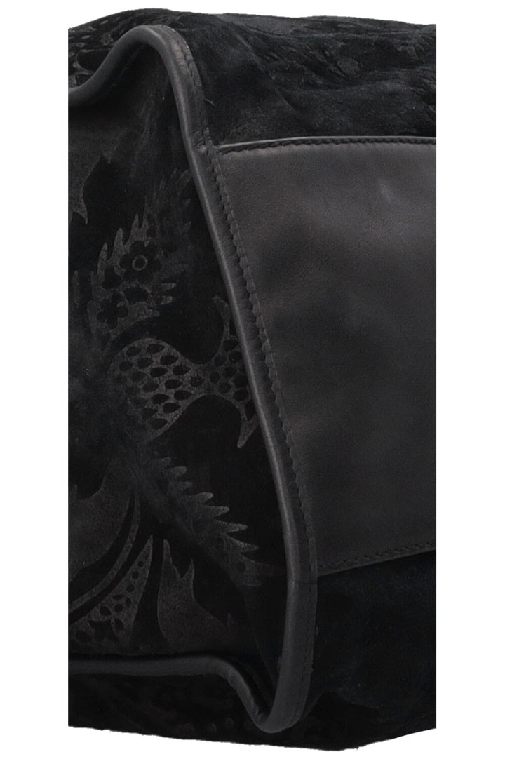 GUCCI Stirrup Brocade Shoulder Bag Suede Black