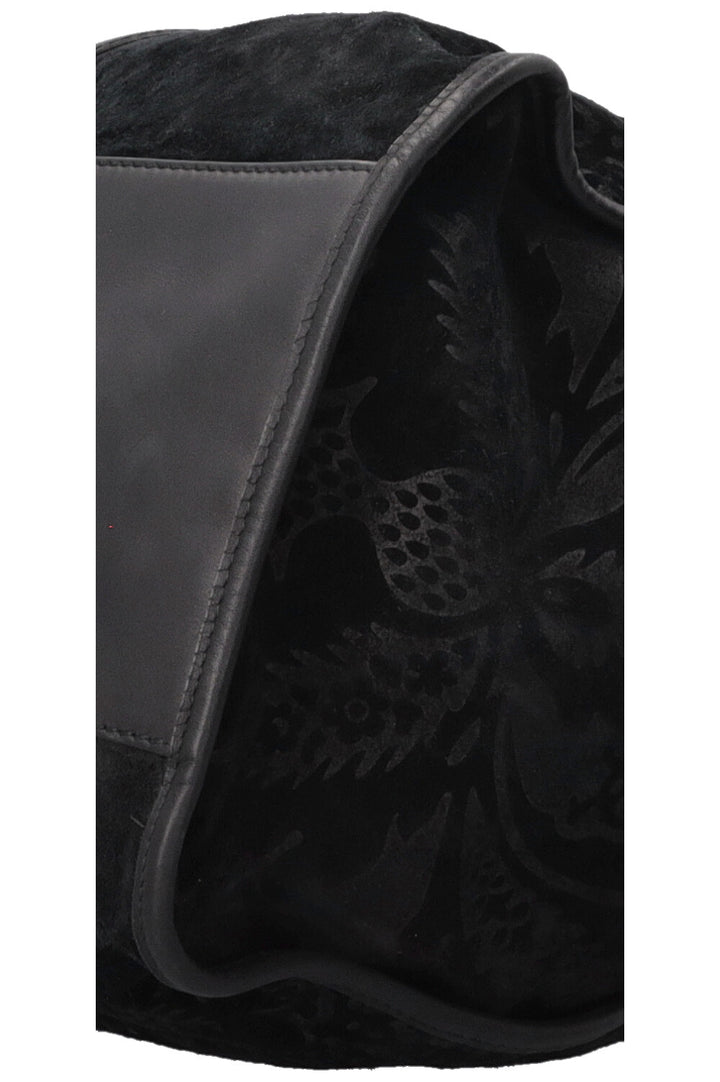 GUCCI Stirrup Brocade Shoulder Bag Suede Black