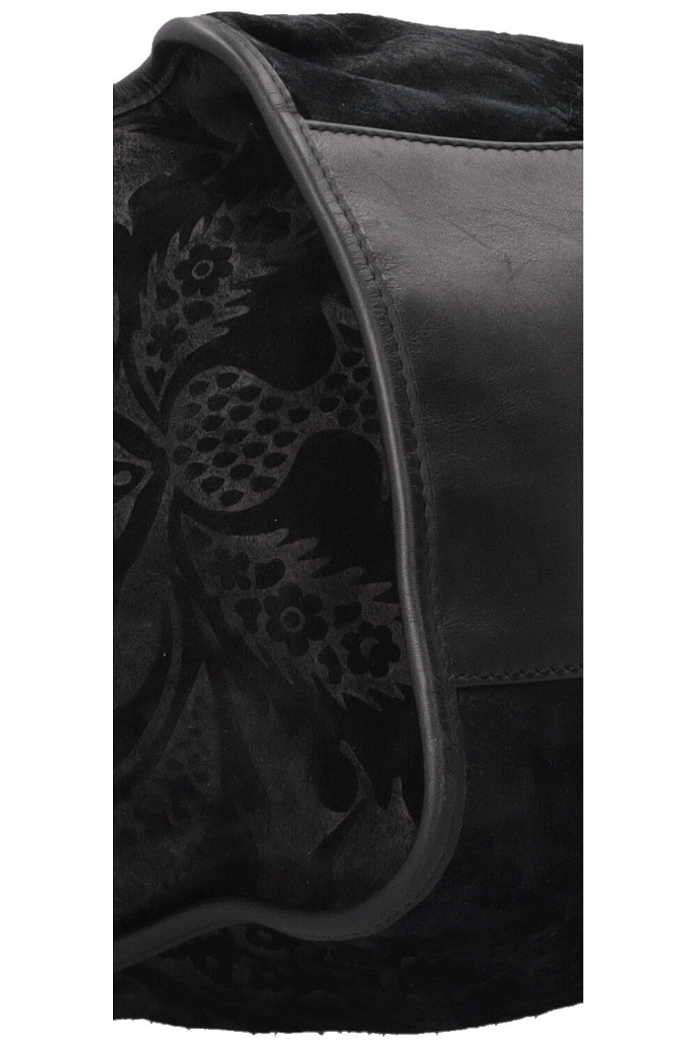 GUCCI Stirrup Brocade Shoulder Bag Suede Black