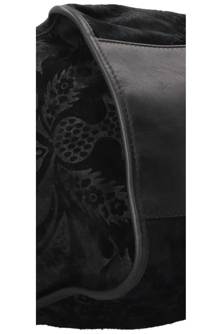 GUCCI Stirrup Brocade Shoulder Bag Suede Black