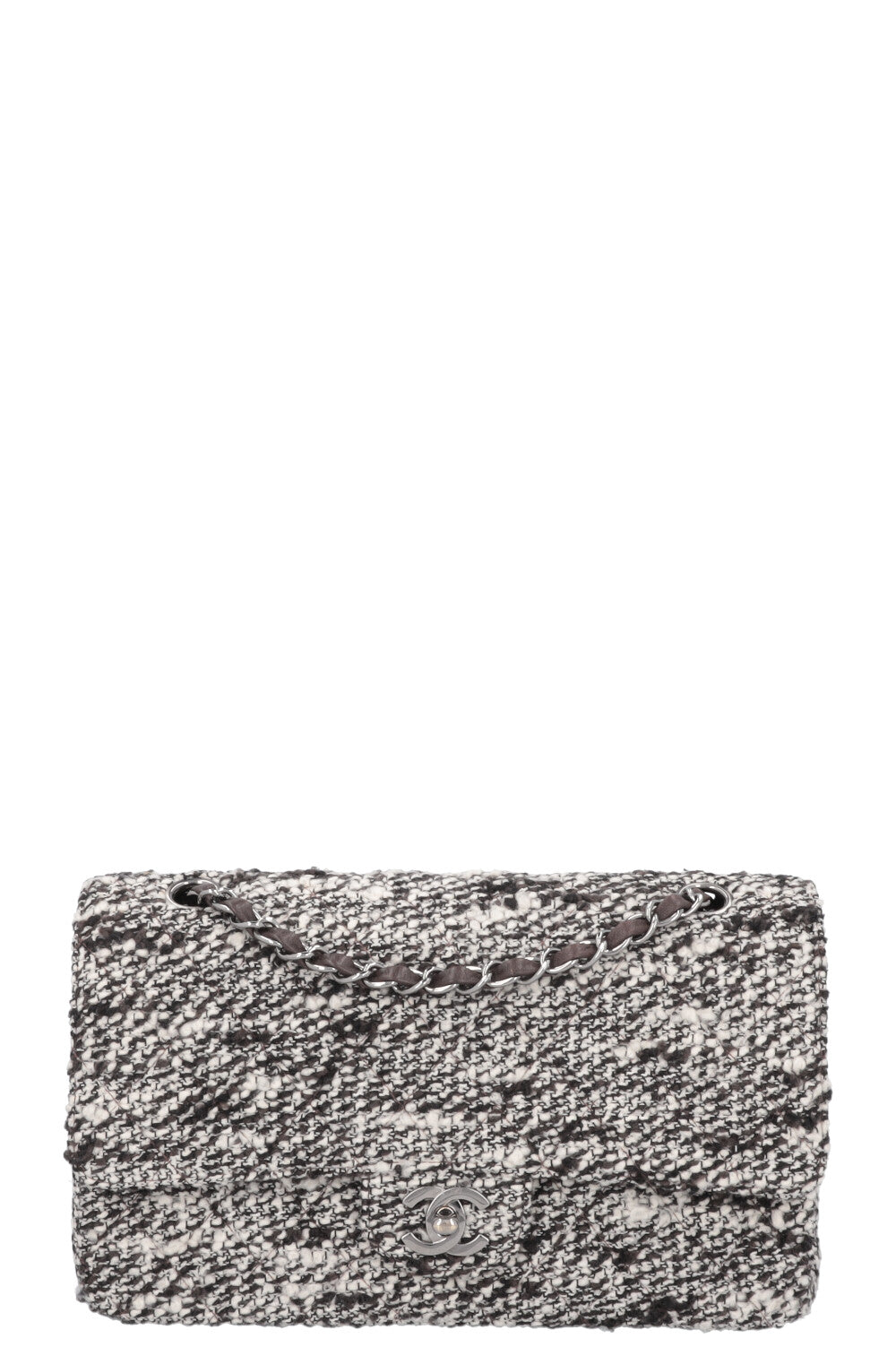 CHANEL Tweed Double Flap Brown White