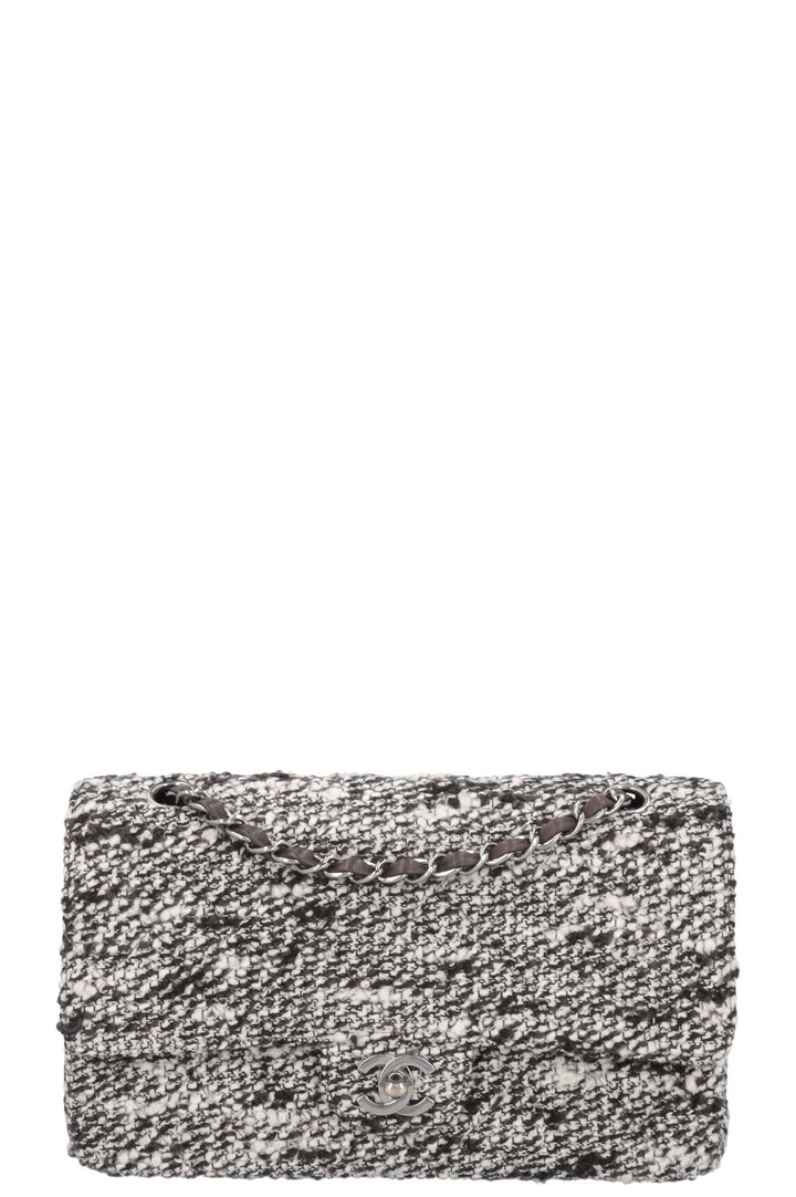 CHANEL Tweed Double Flap Brown White