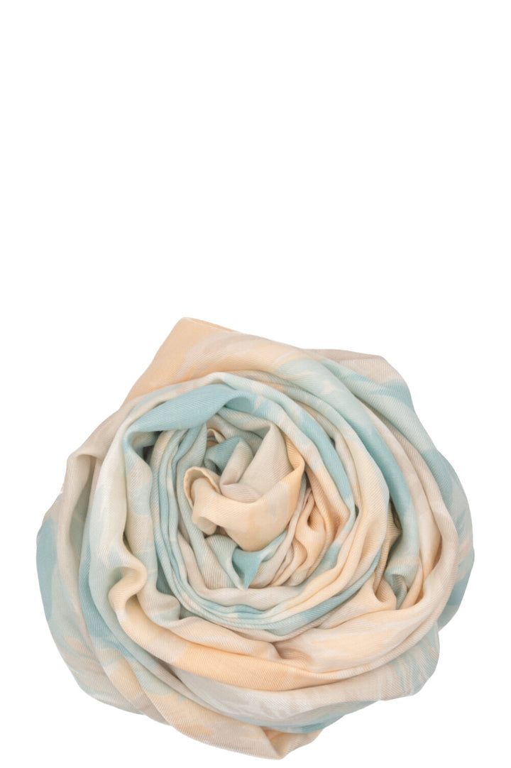 Écharpe LORO PIANA à motif floral bleu pastel jaune