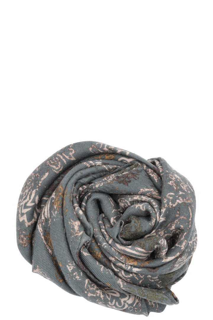 LORO PIANA Floral Scarf Cashmere Petrol