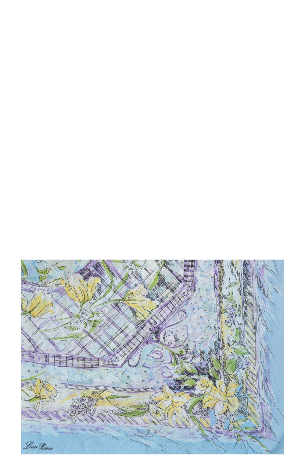 LORO PIANA Floral Scarf Blue Green Purple