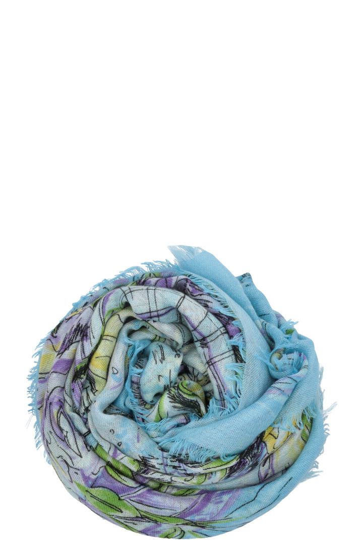 LORO PIANA Floral Scarf Blue Green Purple
