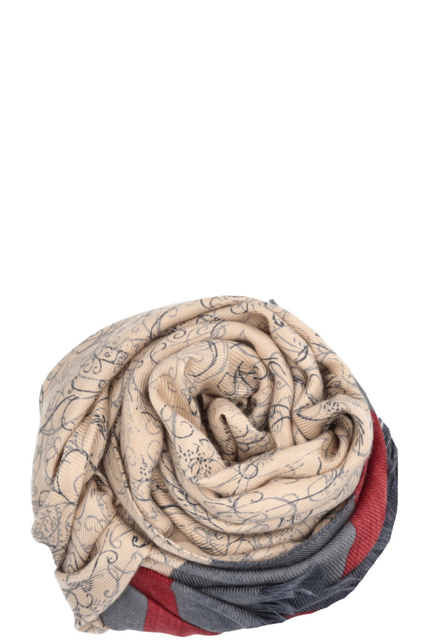 Écharpe LORO PIANA à motif cachemire, rayures beiges, bleues et rouges