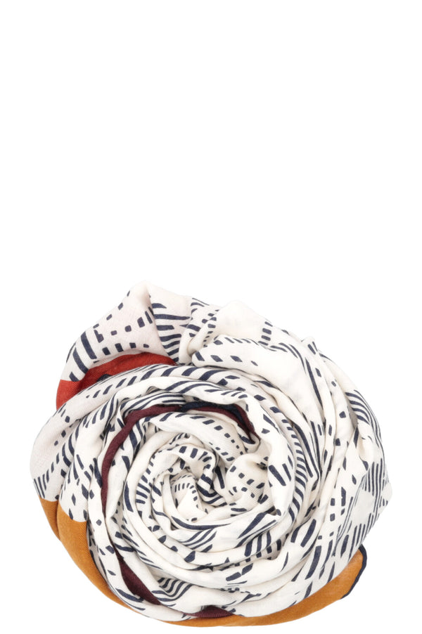 LORO PIANA Striped Flowers White Bordeaux Orange Mustard