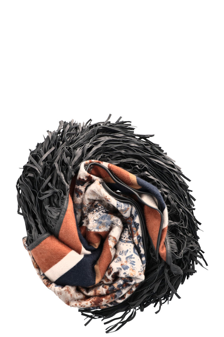 LORO PIANA Leather Fringed Paisley Print Triangle Scarf Cashmere