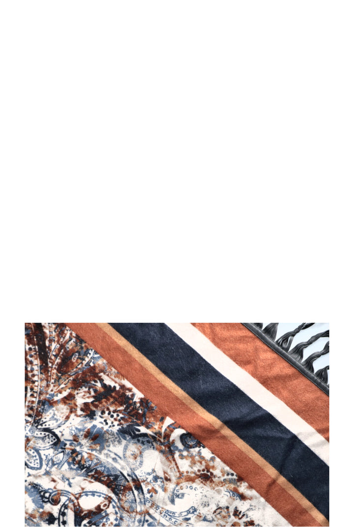 LORO PIANA Leather Fringed Paisley Print Triangle Scarf Cashmere