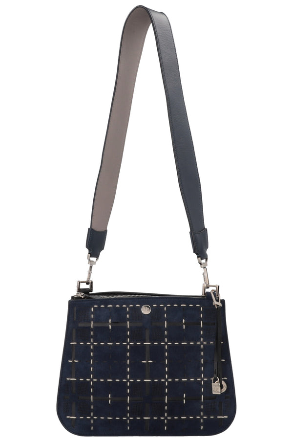 Sac bandoulière LORO PIANA Milky Way Stitch en daim bleu marine