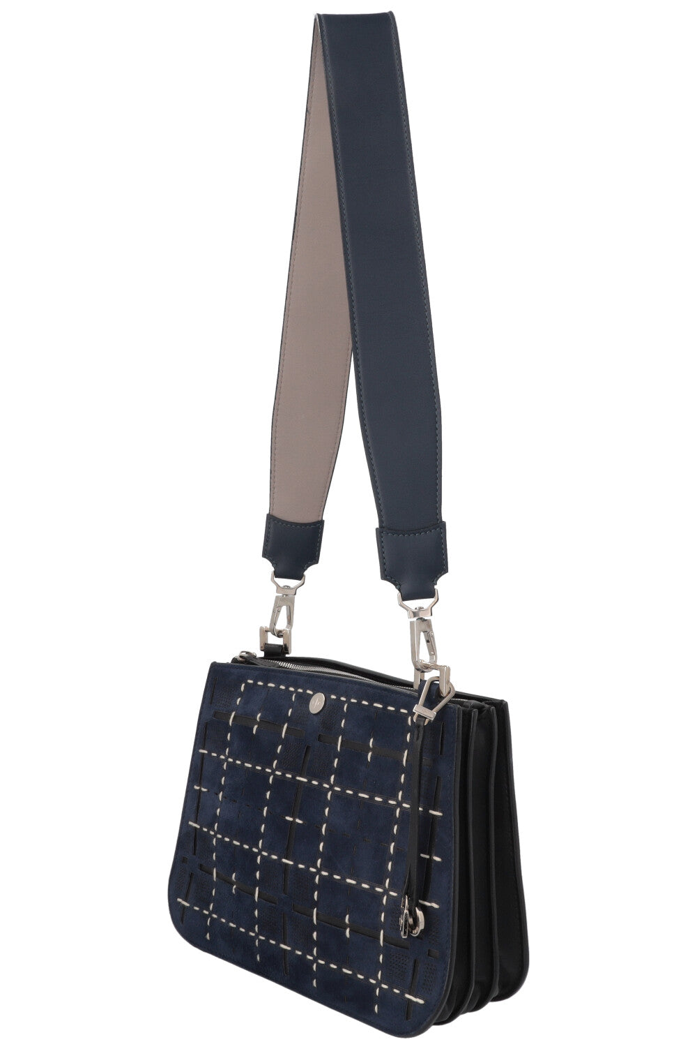 LORO PIANA Milky Way Stitch Crossbody Bag Suede Navy