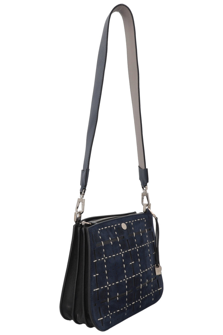 LORO PIANA Milky Way Stitch Crossbody Bag Suede Navy