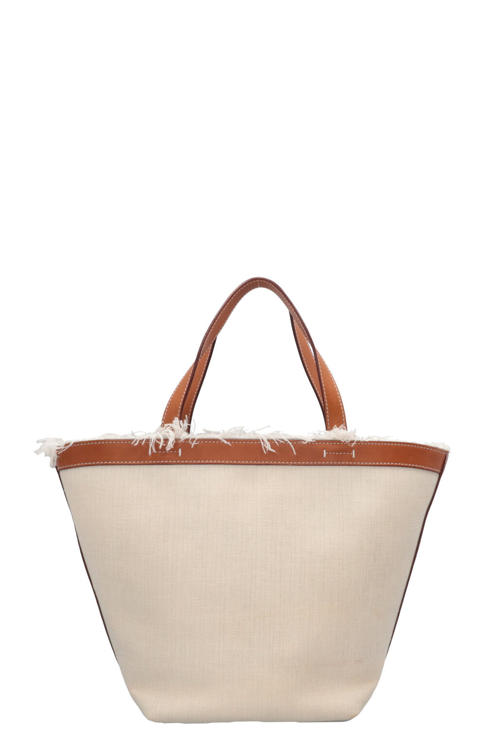 LORO PIANA Tote Bag Fringe Detail Leather Canvas Beige