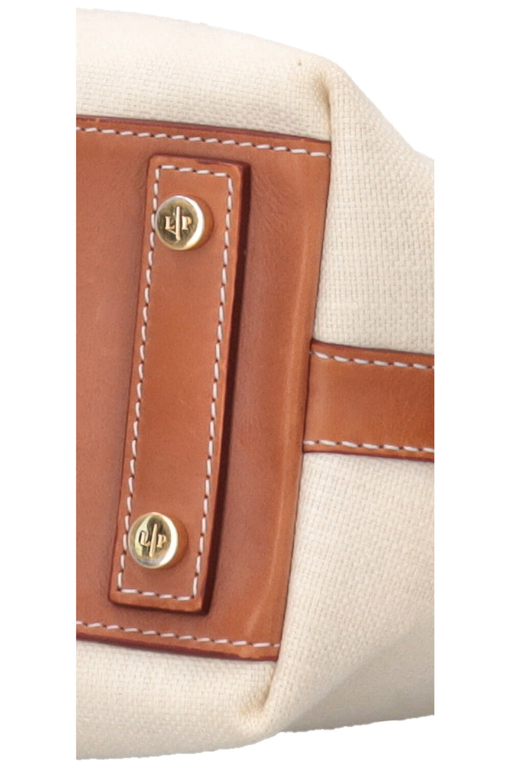 LORO PIANA Tote Bag Fringe Detail Leather Canvas Beige