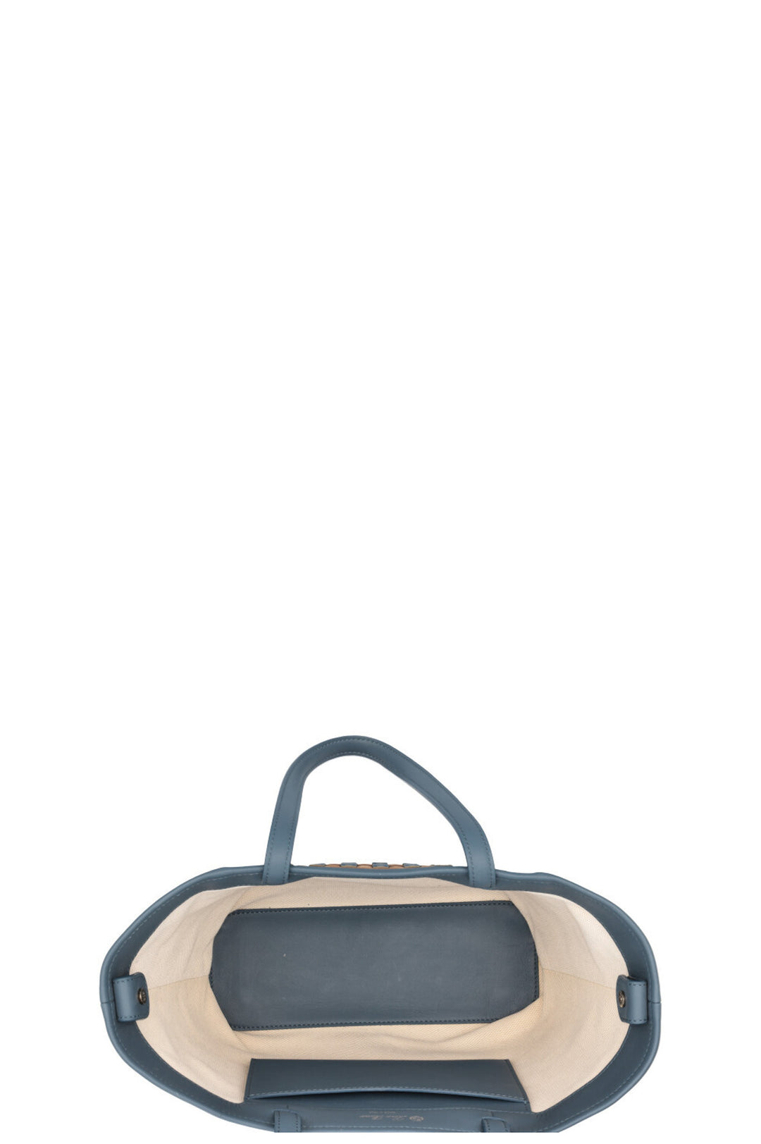 LORO PIANA Tote Bag Leather Detail Canvas Blue Ecru