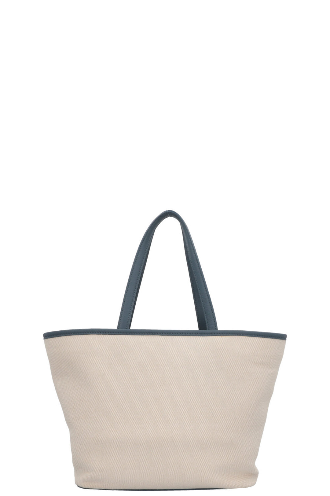 LORO PIANA Tote Bag Leather Detail Canvas Blue Ecru
