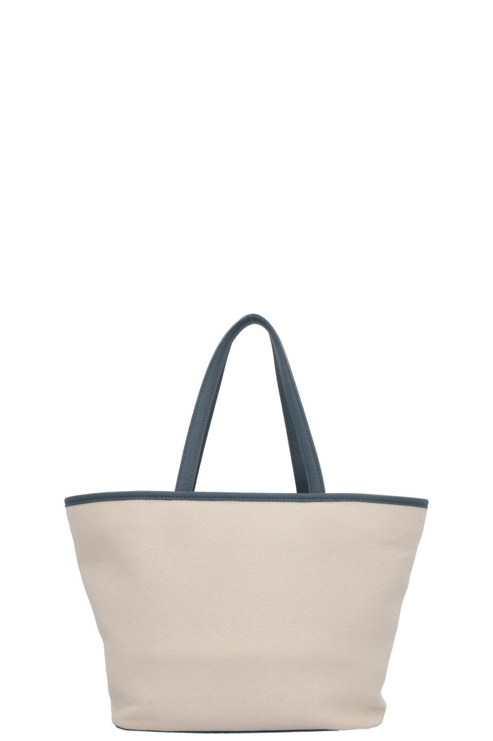 LORO PIANA Tote Bag Leather Detail Canvas Blue Ecru