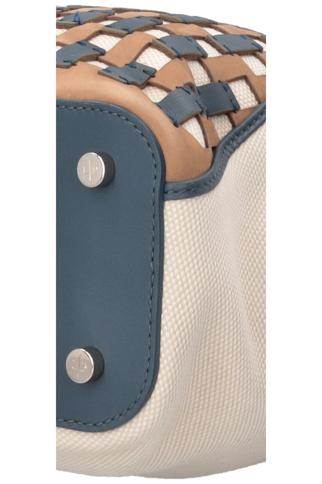 LORO PIANA Tote Bag Leather Detail Canvas Blue Ecru