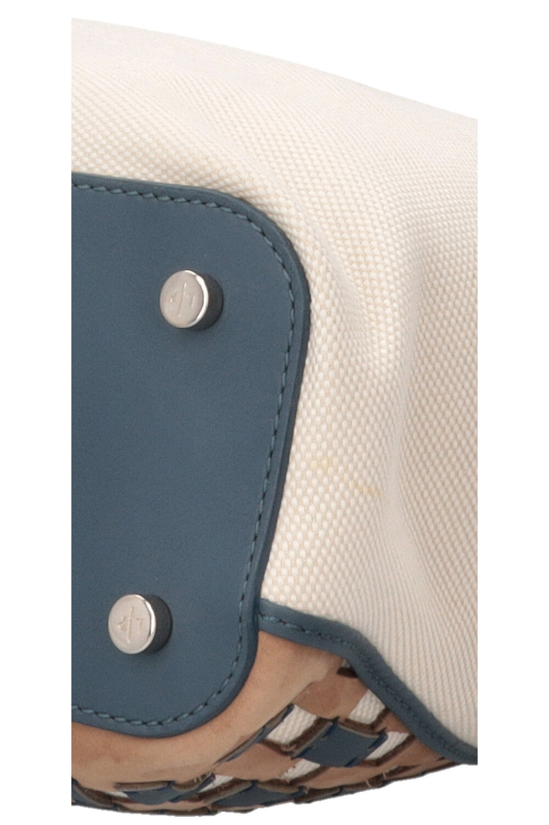 LORO PIANA Tote Bag Leather Detail Canvas Blue Ecru
