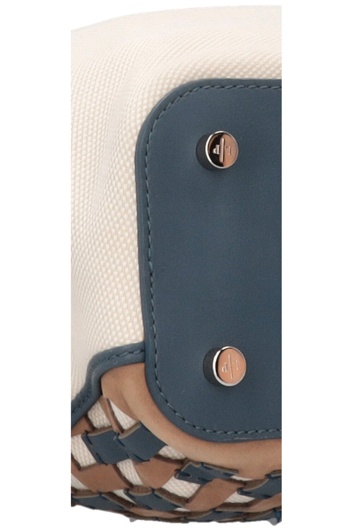 LORO PIANA Tote Bag Leather Detail Canvas Blue Ecru