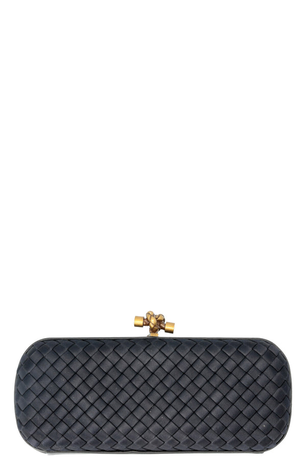 BOTTEGA VENETA Knot Clutch Intrecciato Silk Navy