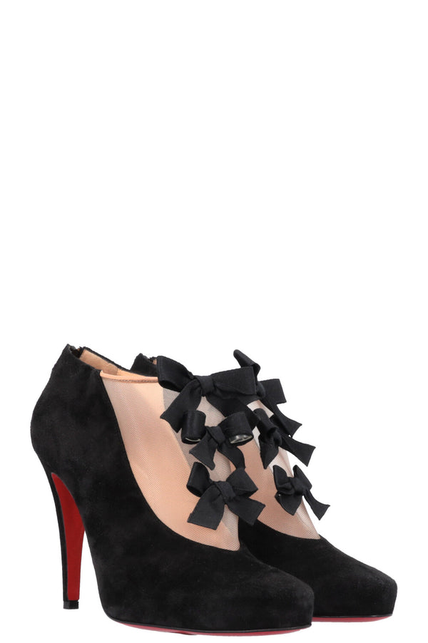 CHRISTIAN LOUBOUTIN Triple Bow Suede Ankle Boots Black