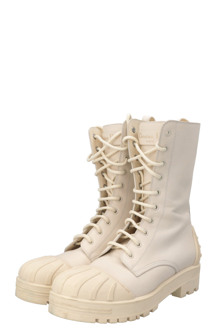 CHRISTIAN DIOR Combat Boots PVC Leather Ivory
