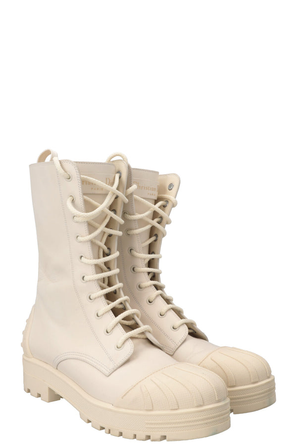 Bottes de combat CHRISTIAN DIOR en cuir PVC ivoire