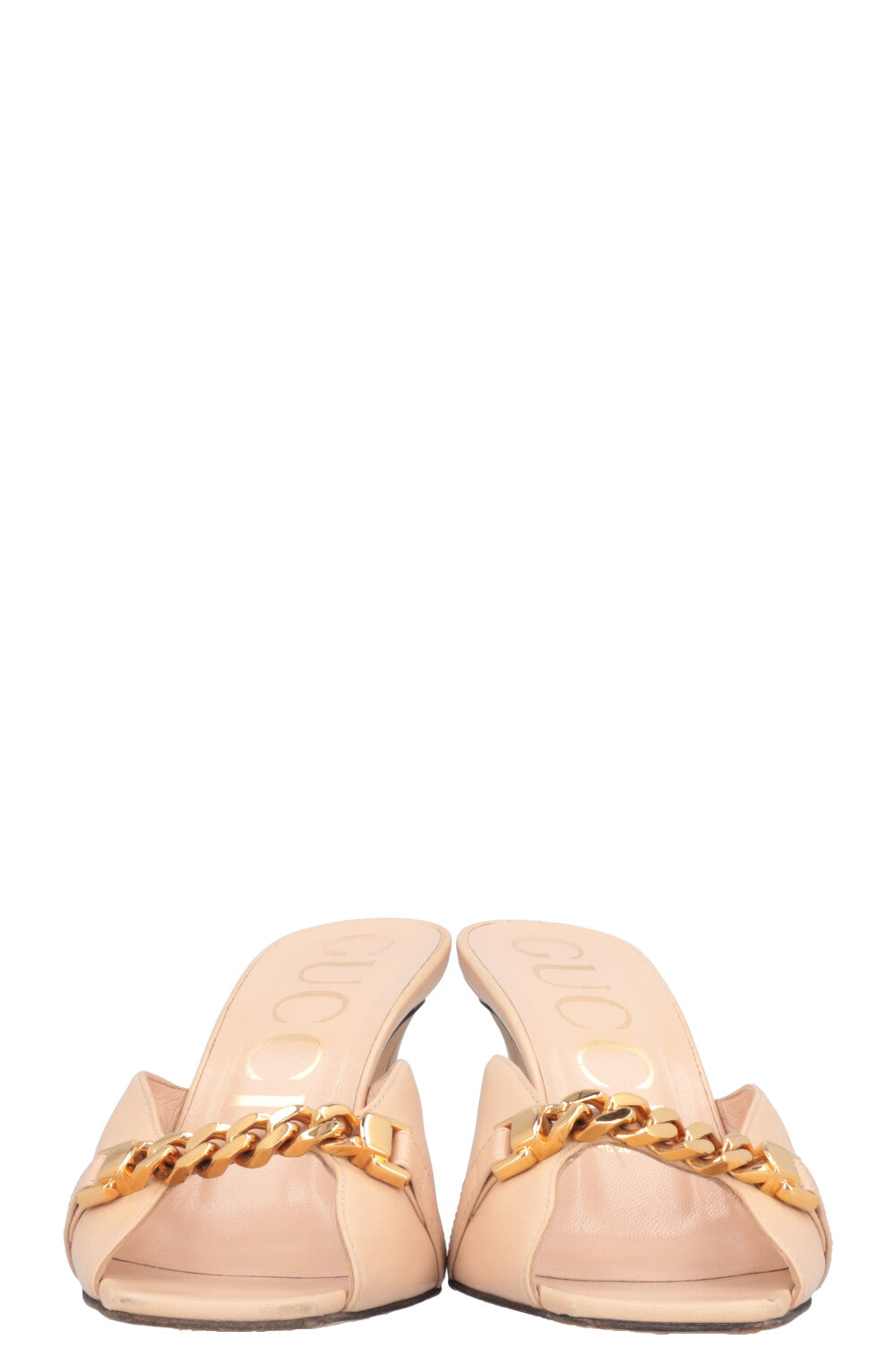 GUCCI Chain Mules Leather Beige Gold