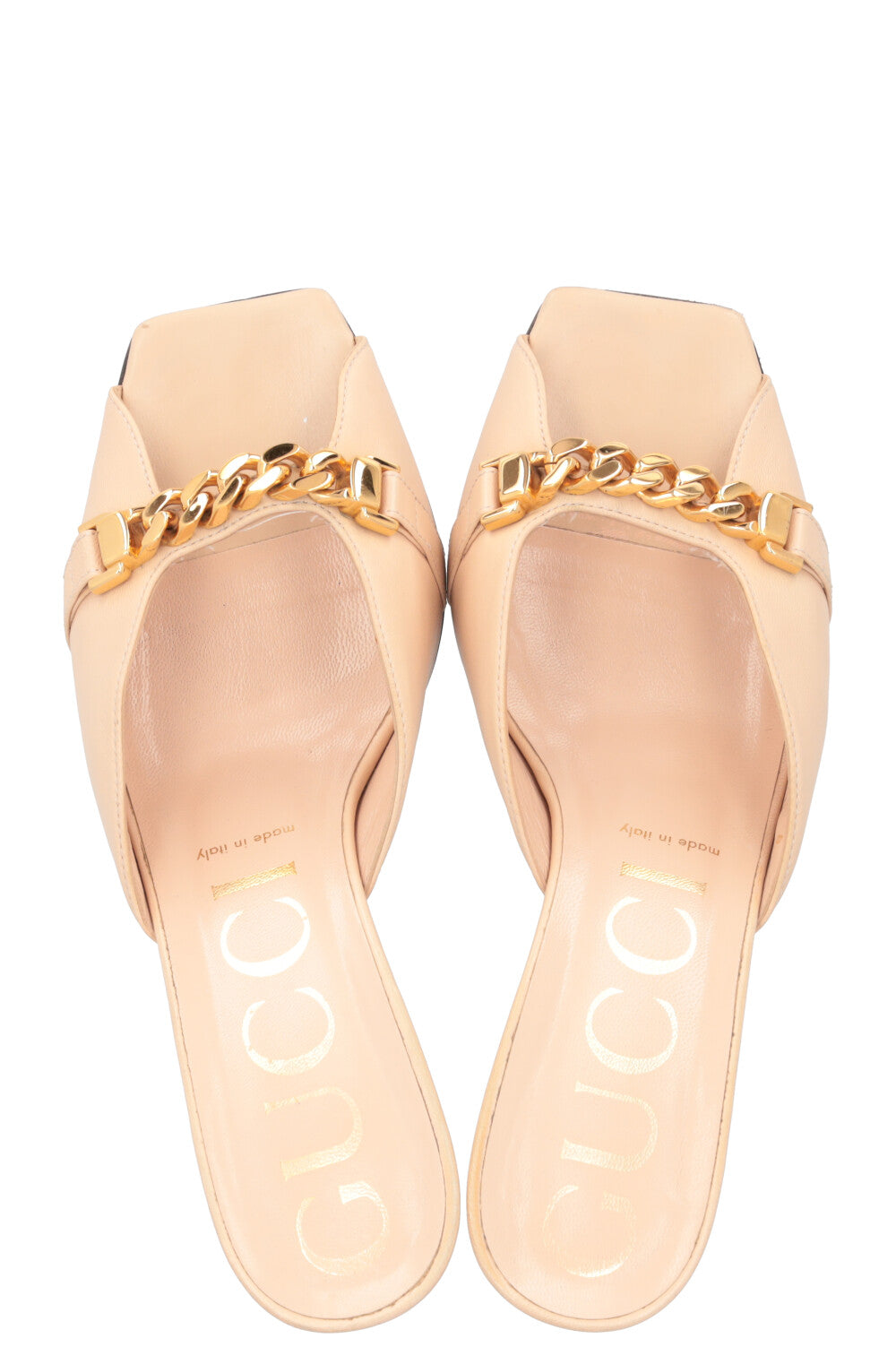 GUCCI Chain Mules Leather Beige Gold