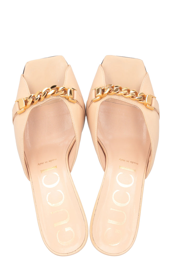 GUCCI Chain Mules Leather Beige Gold