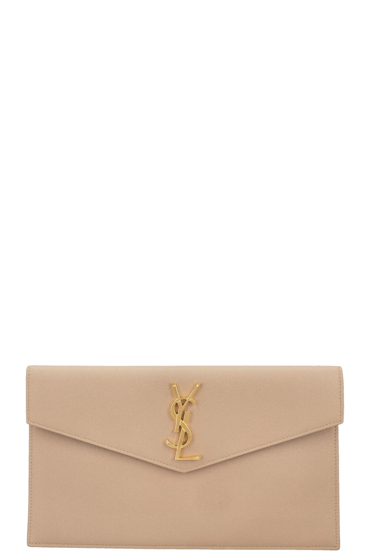 SAINT LAURENT Grain De Poudre Uptown Clutch Beige