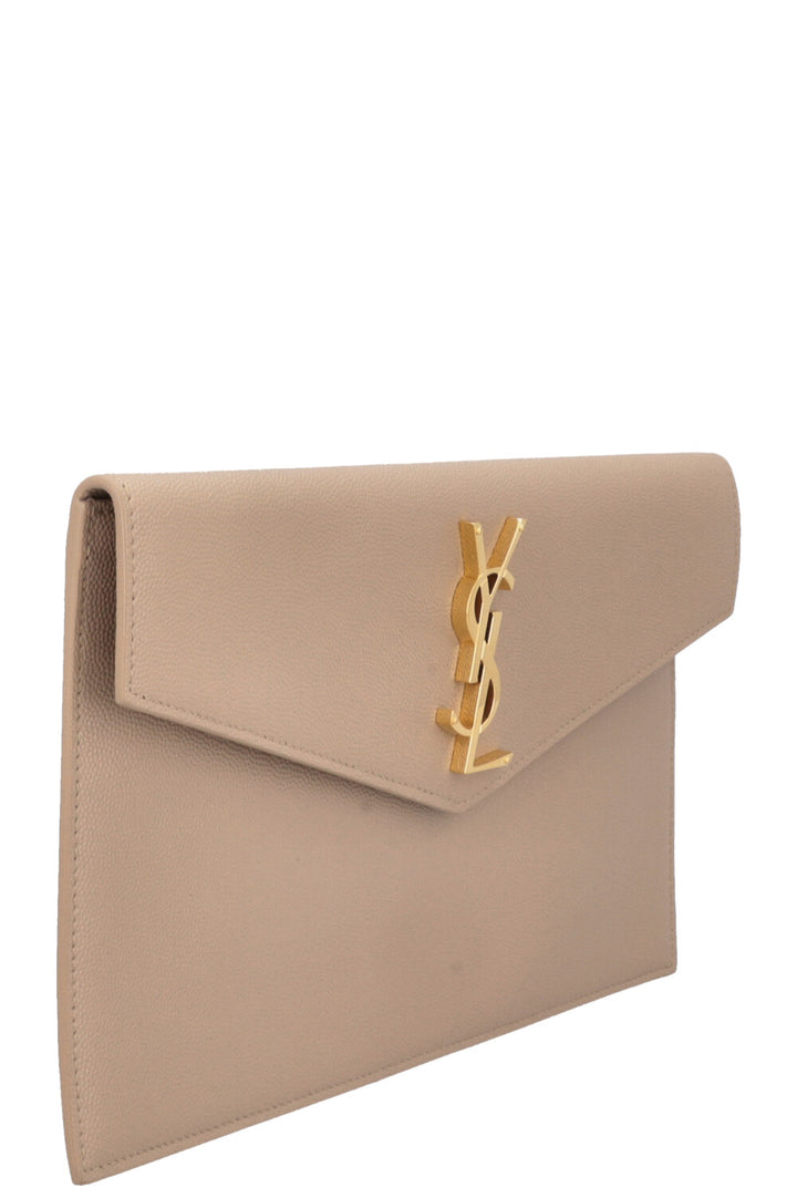 SAINT LAURENT Grain De Poudre Uptown Clutch Beige