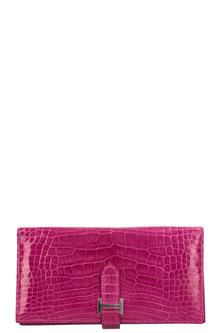 HERMÈS Béarn Wallet Mississippiensis Alligatore Rose Shéhérazade