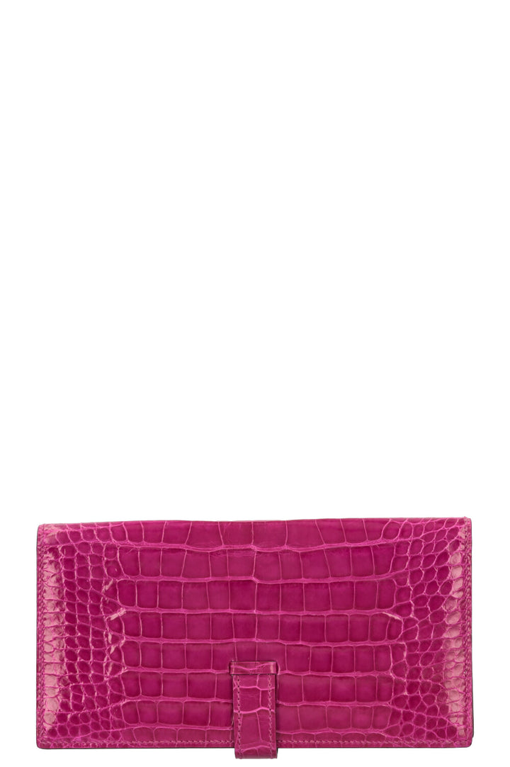 HERMÈS Béarn Wallet Mississippiensis Alligatore Rose Shéhérazade