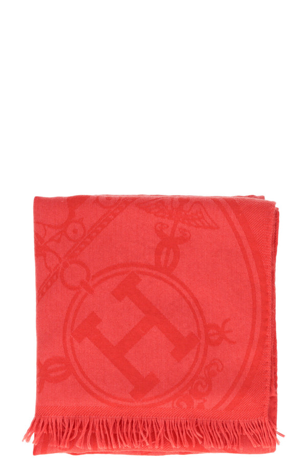 HERMÈS New Libris Stole Orange Vif Cashmere Silk