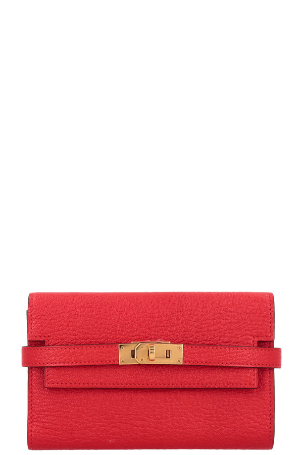 HERMÈS Kelly Wallet Chevre Mysore Rouge Coeur