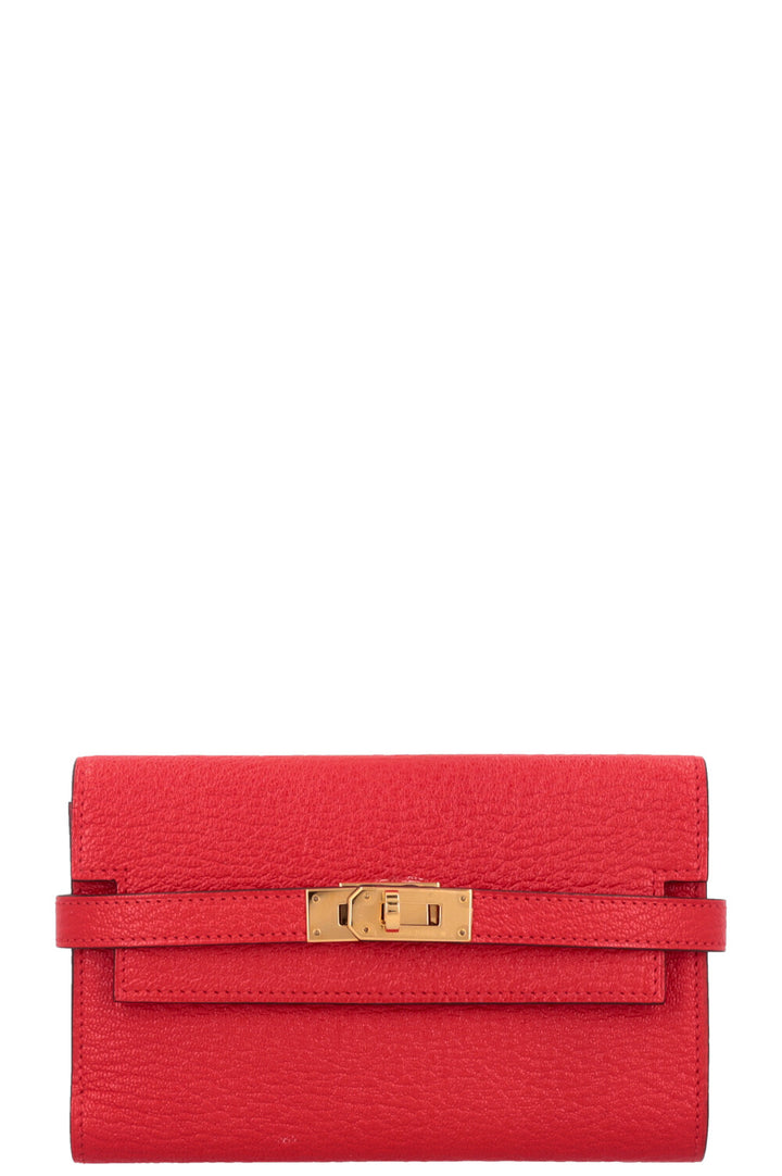 HERMÈS Kelly Wallet Chevre Mysore Rouge Coeur