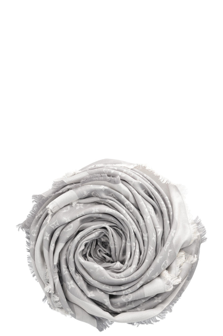 LOUIS VUITTON Scarf Wool Silk MNG Grey