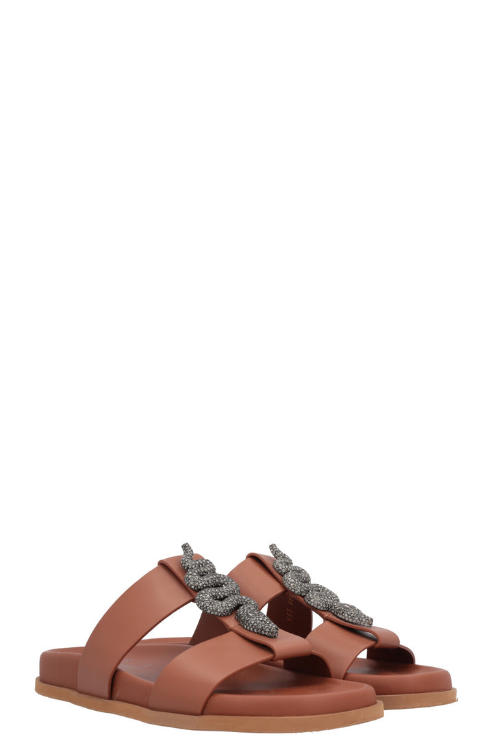 VALENTINO Snake Embellished Sandals Cognac