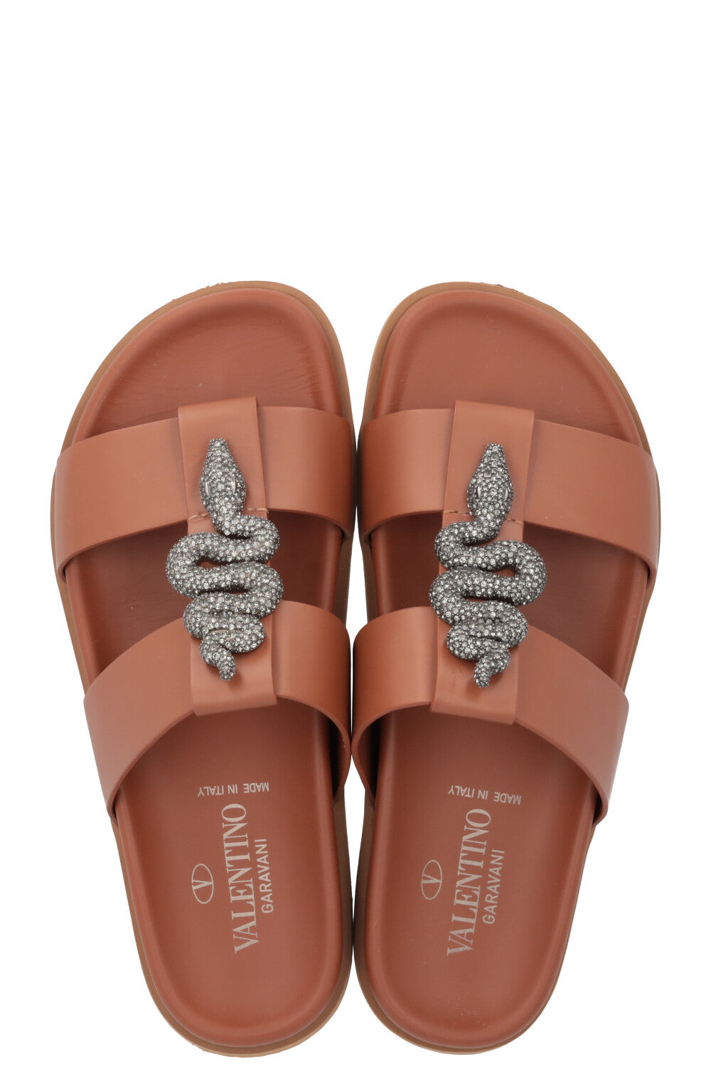 VALENTINO Snake Embellished Sandals Cognac