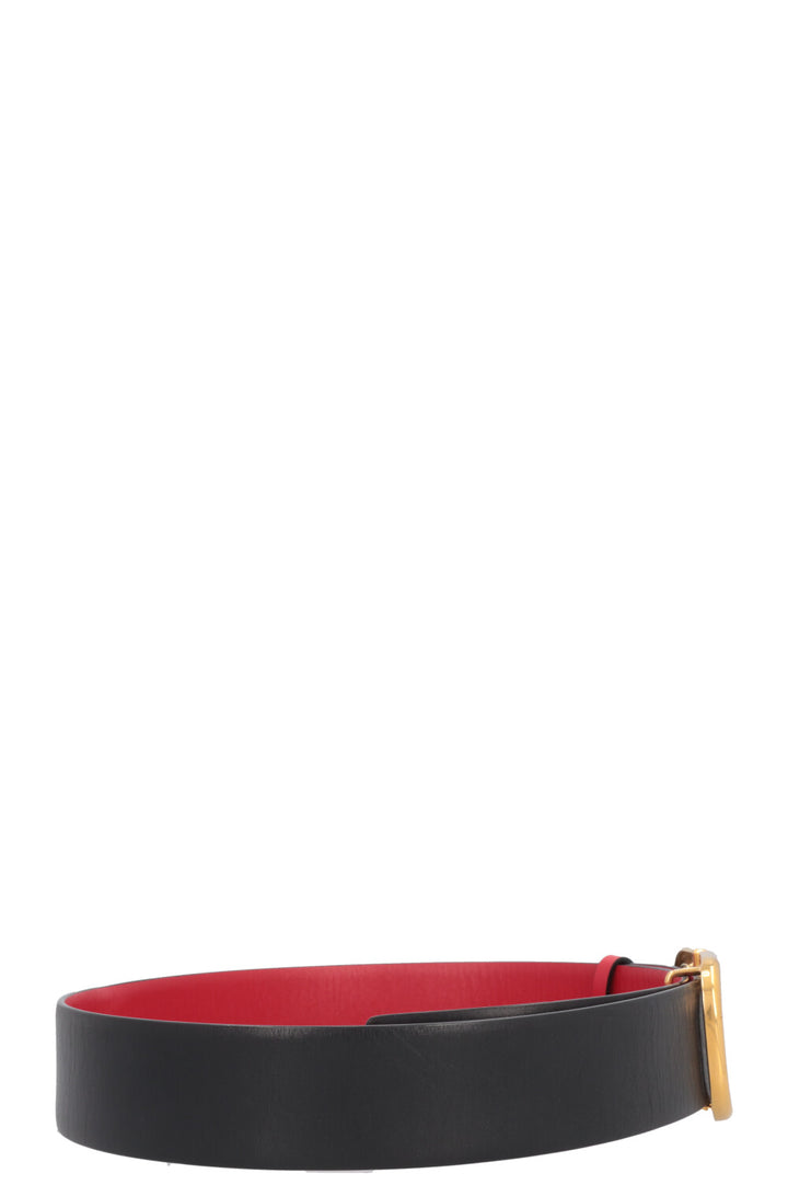 VALENTINO Reversible V Logo Belt Leather Black Red